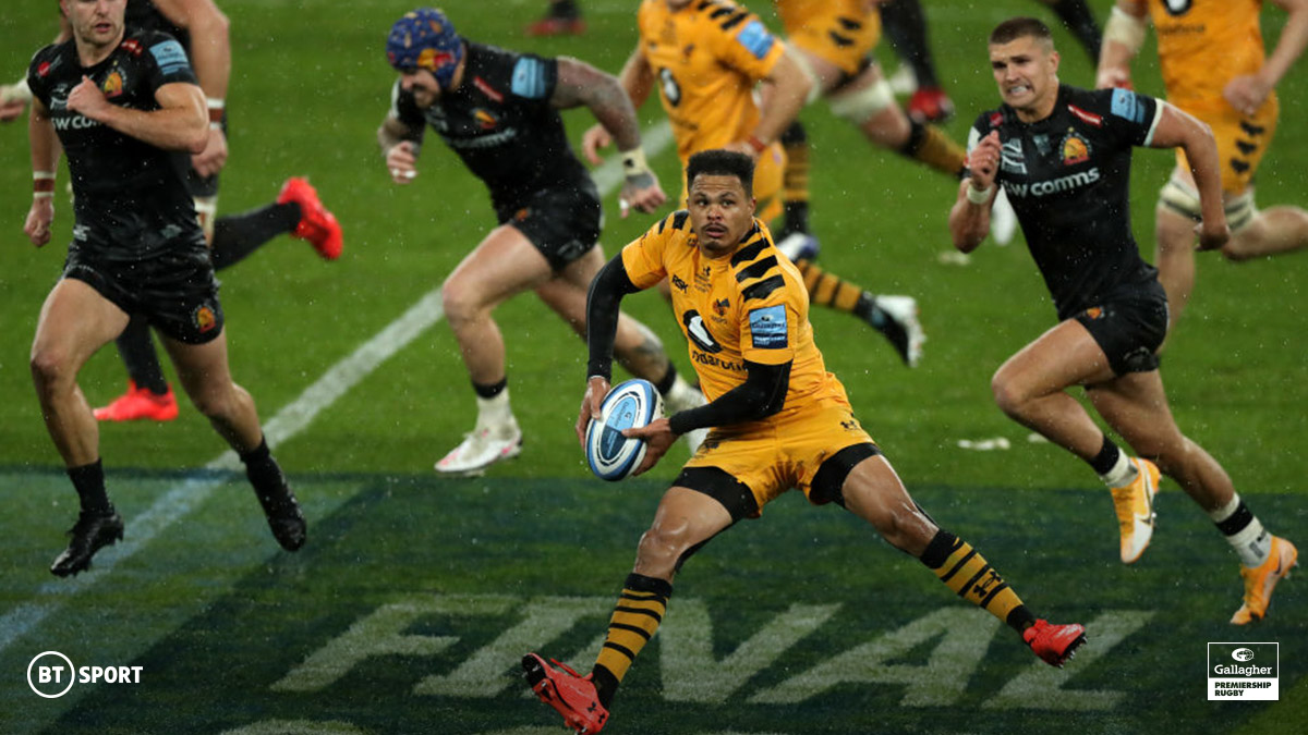 Wasps centre Juan de Jongh playing against Exeter Chiefs in the 2019-20 Premiership Rugby Final.